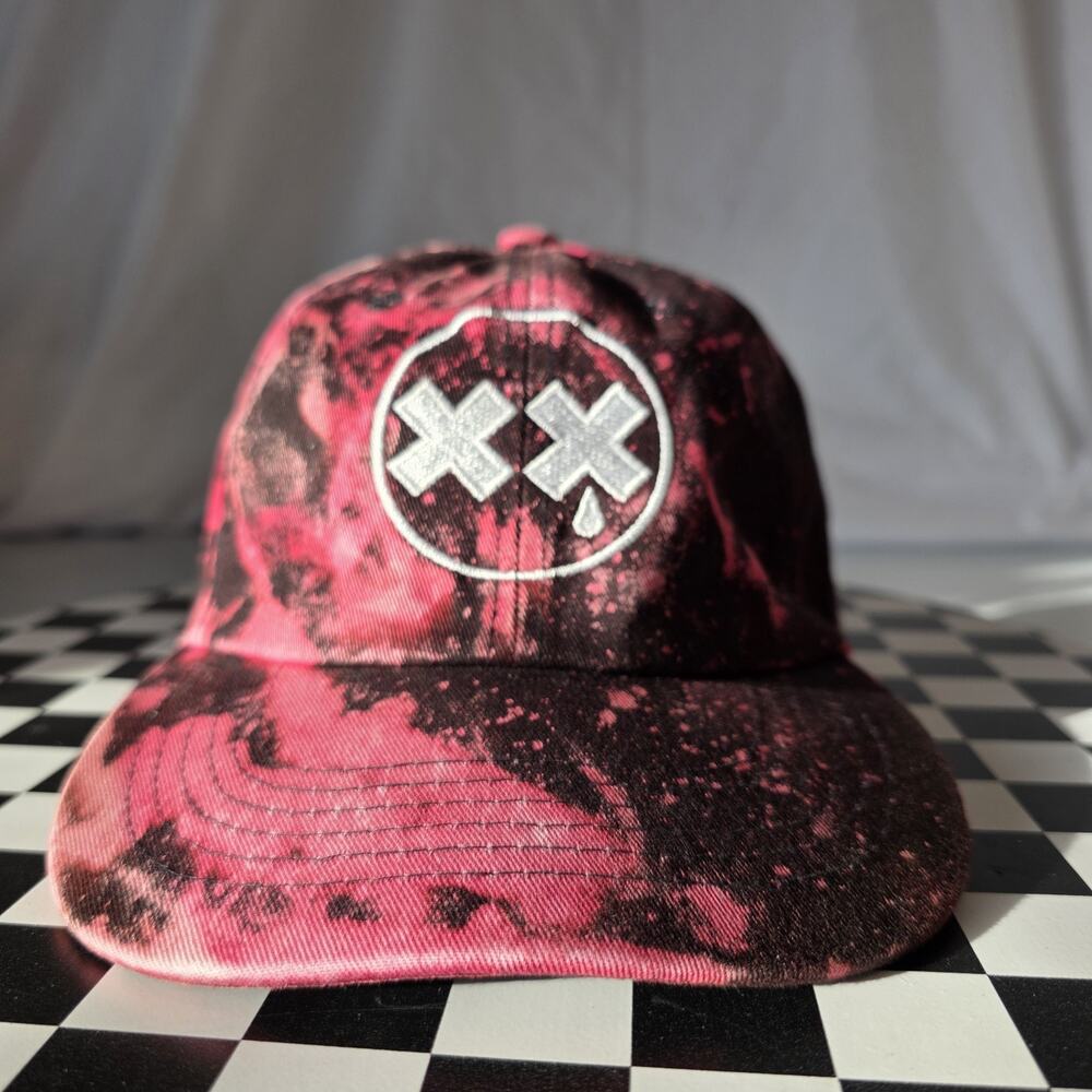 Junior H Sad Boyz Bleached‎ Hat Pink Black Acid Wash XX Tear Logo Rare Merch